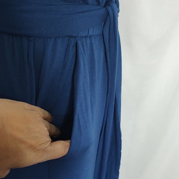 LOFT Jumpsuit S Blue Flowy Tie Waist Blue Jumpsuit Relaxed Soft Summer NEW - Picture 9 of 11